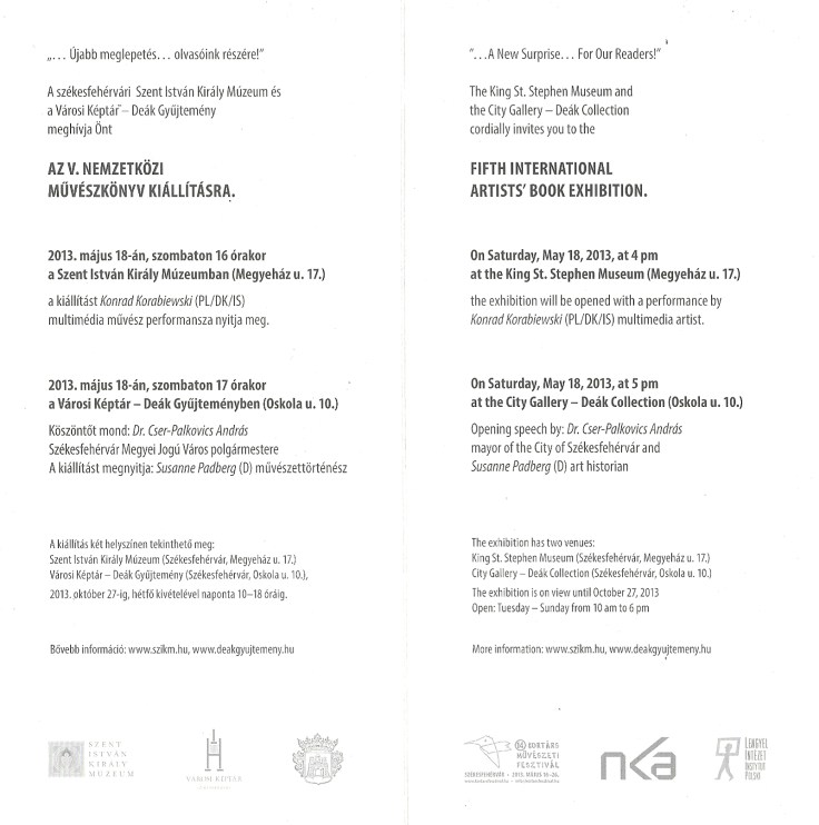 Pál Csaba, V.Nemzetközi Művészkönyv Kiállítás /Székesfehérvár
