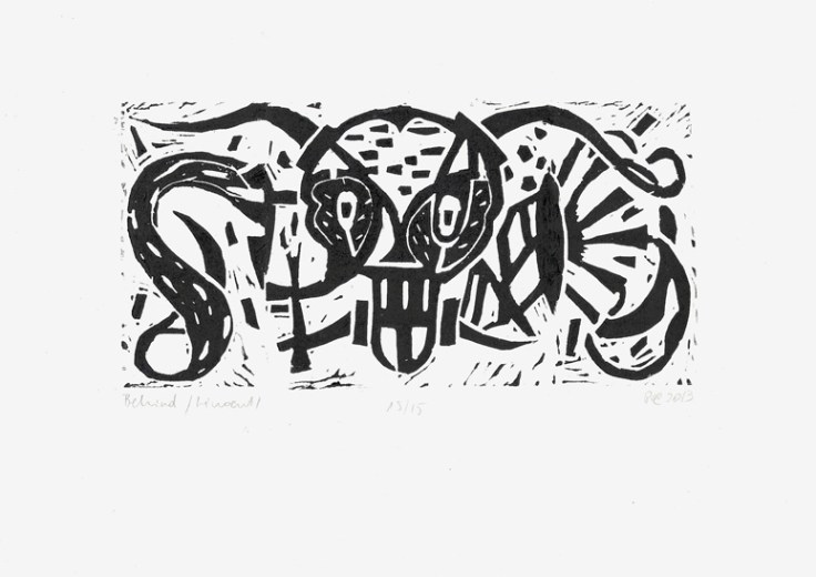 Pál Csaba Behind, lino cut 