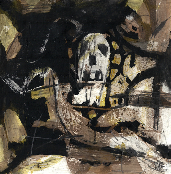 Csaba Pál, caterpillar 15x15cm, mixed on paper