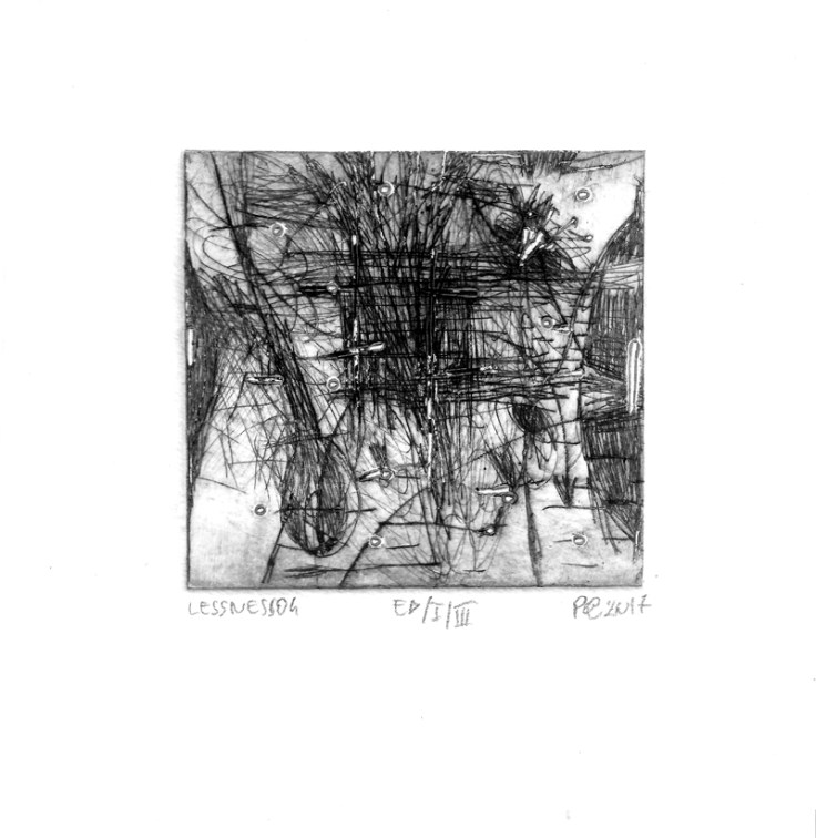 Csaba Pál, Lessness 04, drypoint, 20x20 cm