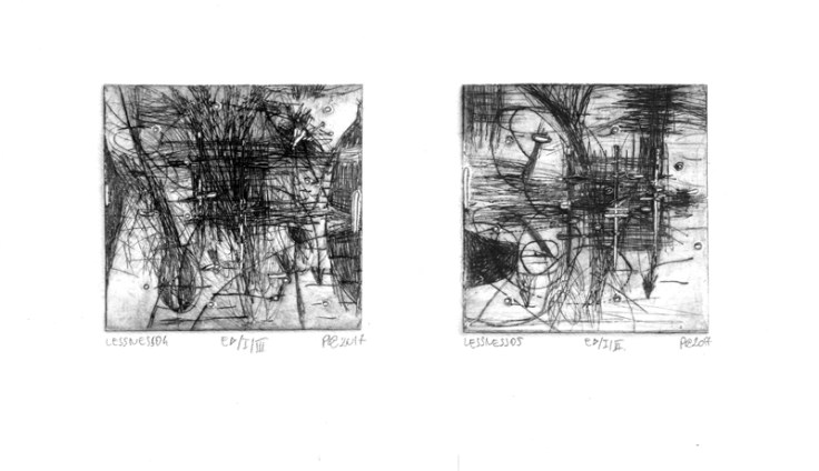 Csaba Pál, Lessness, drypoint, 20x20 cm/pieces