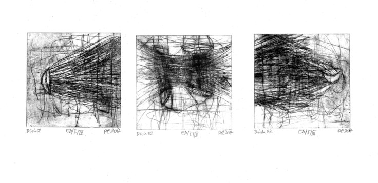 Csaba Pál, Dish, drypoint, 20x20 cm/pieces