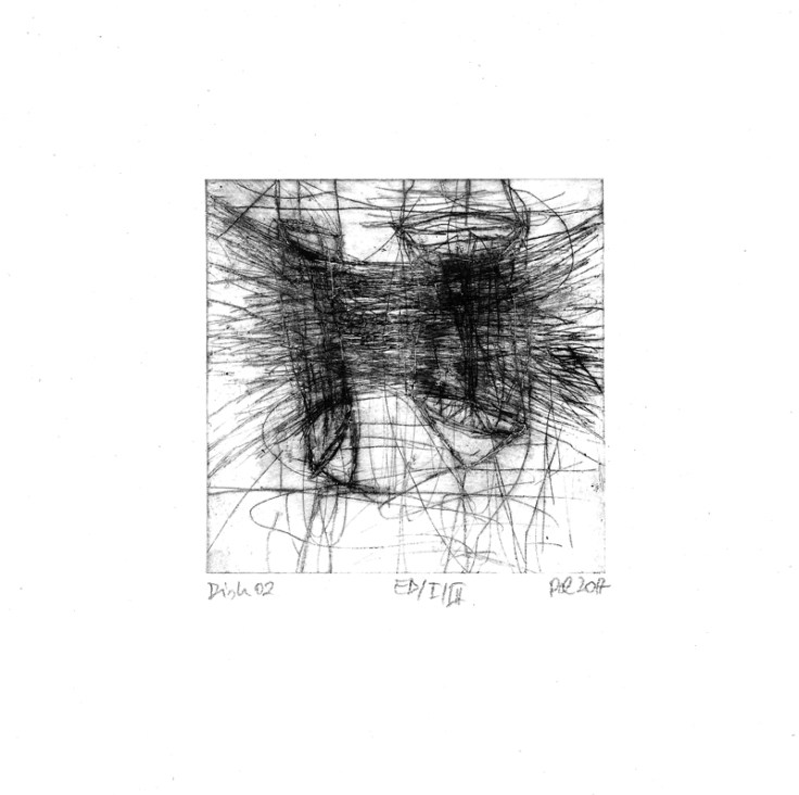 Csaba Pál, Dish 02, drypoint, 20x20 cm