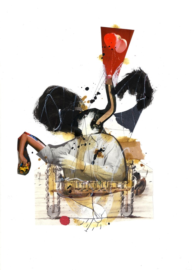 Csaba Pál, Soundless, collage and paint on art paper, A/4