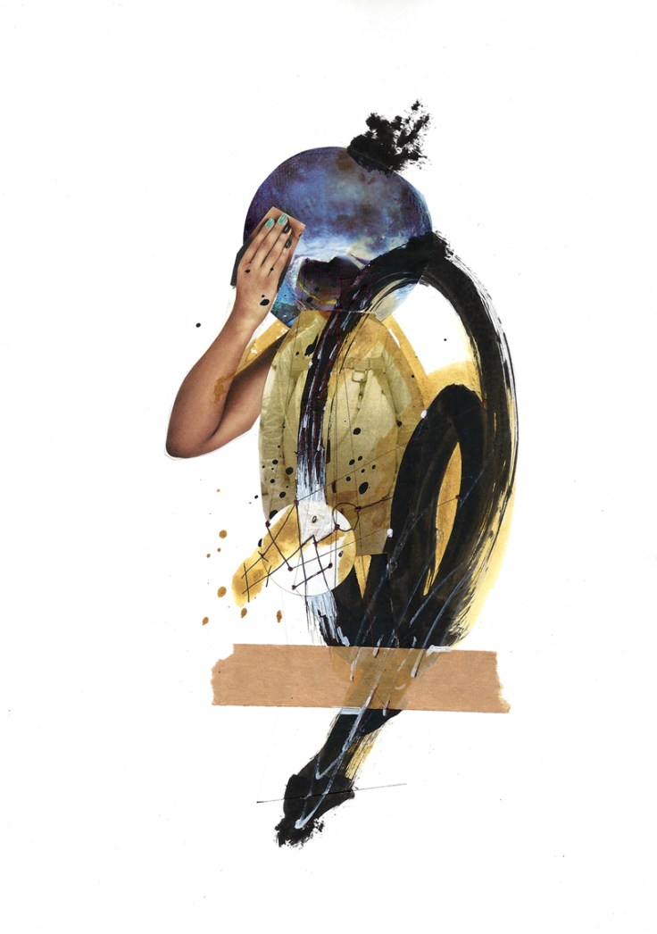 Csaba Pál, Soundless, collage and paint on art paper, A/4