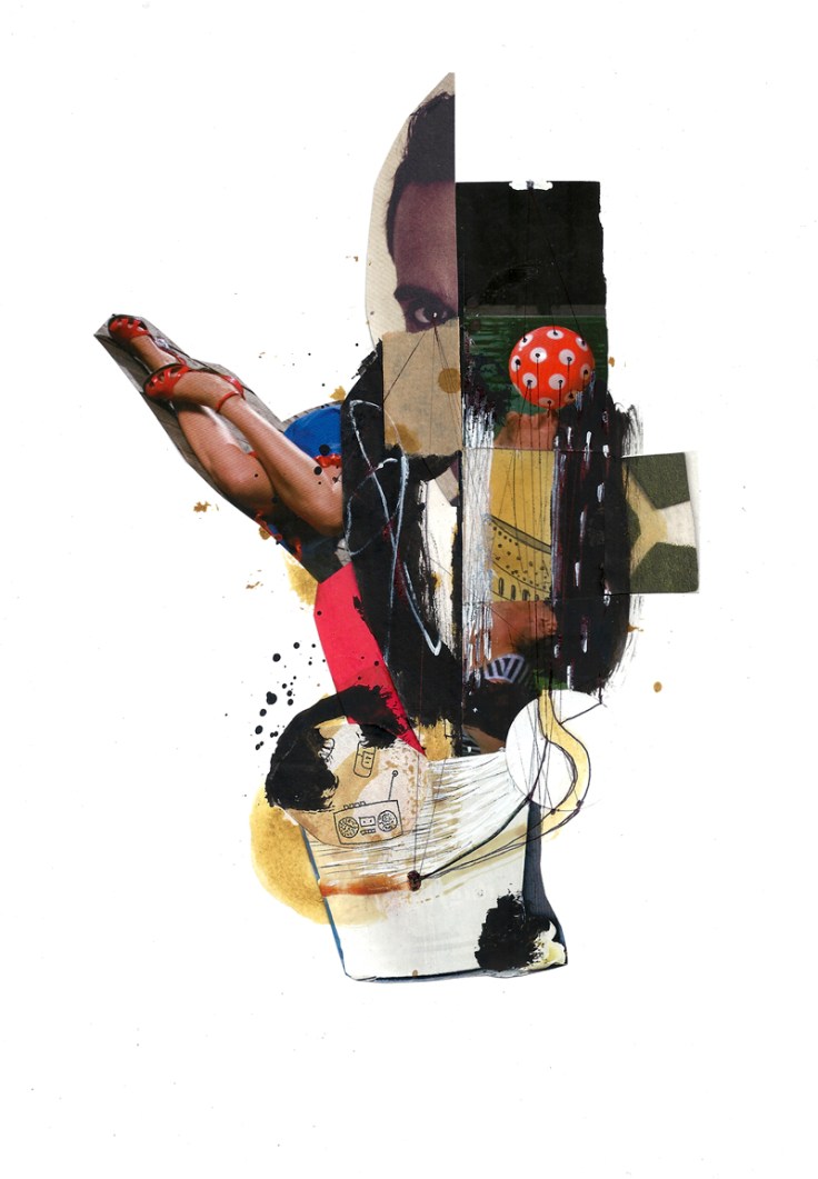 Csaba Pál, Soundless, collage and paint on art paper, A/4