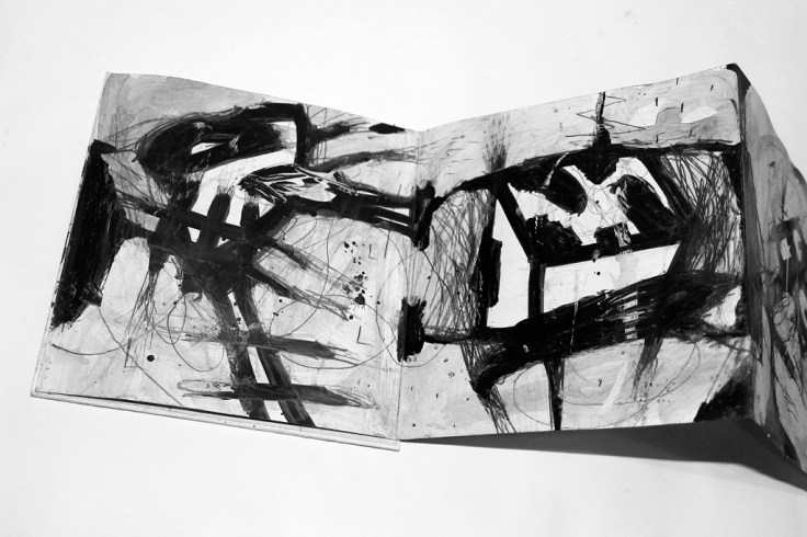 Csaba Pál, Black white book, 15x15x2cm, 15x90 cm, mixed on paper, artist book, 2018 