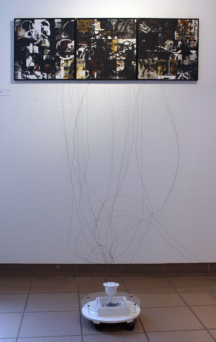 Pál Csaba, Megtisztítás, 120 x 50 x 50 cm, installáció, digitális nyomat, tölcsér,plexi, fa 