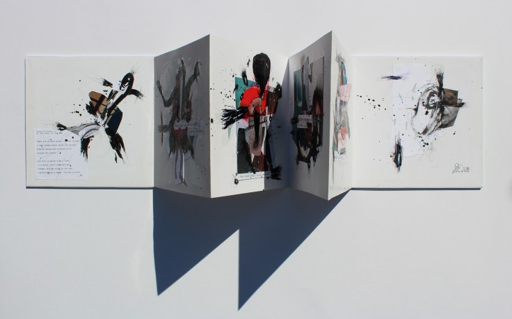 Csaba Pál,  On the chair on the bed, 2018,artist book,, collage, mixed on paper, 15x15cm, (15x90cm)