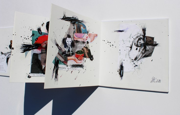 Csaba Pál,  On the chair on the bed, 2018,artist book,, collage, mixed on paper, 15x15cm, (15x90cm)