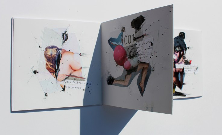 Csaba Pál,  On the chair on the bed, 2018,artist book,, collage, mixed on paper, 15x15cm, (15x90cm)