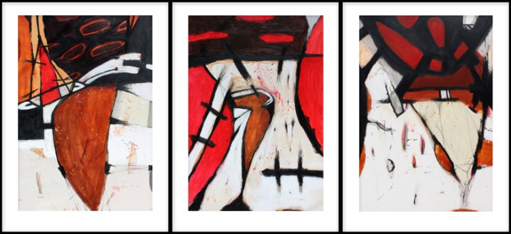 Csaba Pál, Mania 01,02,03, 140x300 cm, mixed on wood, 2018