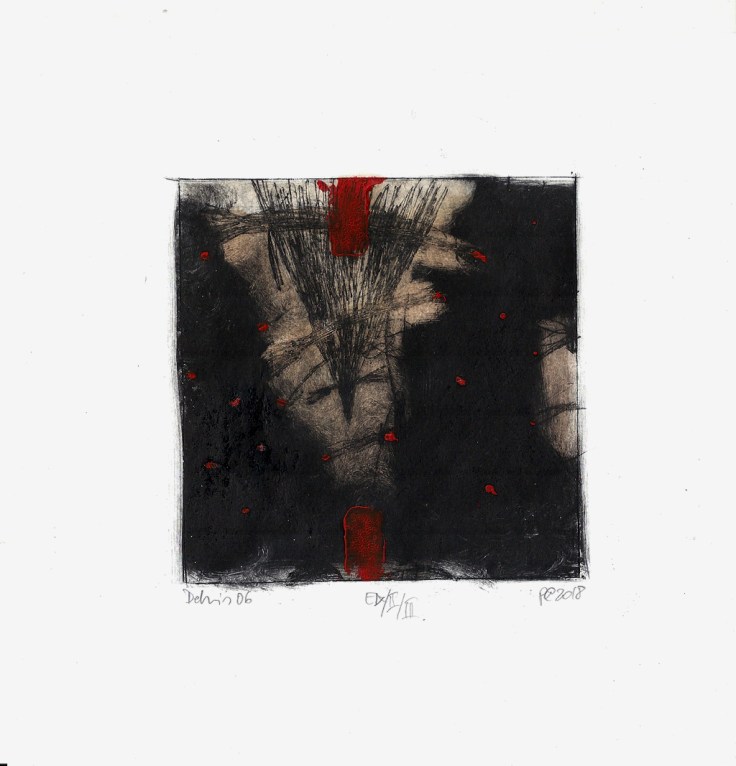 Csaba Pál: Debris, 07,  drypoint, mixed 18x18 cm 2018