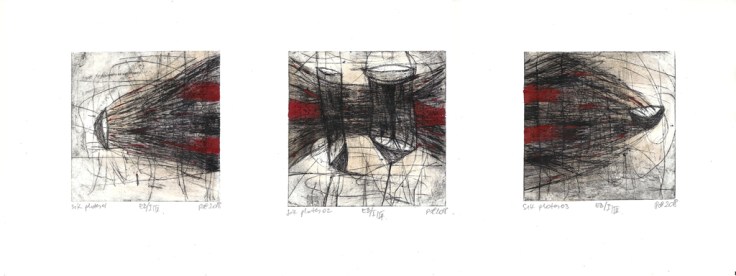Csaba Pál, Six plates_01,02,03, drypoint, 18x18 cm, 2018