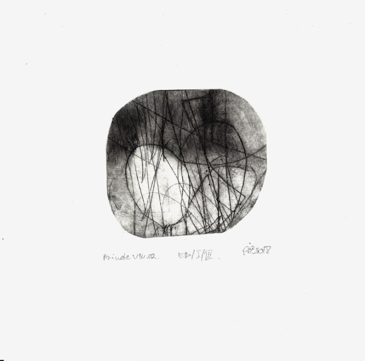 Pál Csaba, Private Virtual World 03, drypoint, 20x20cm, 2018