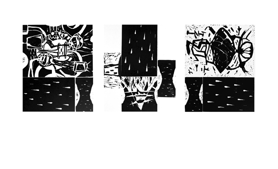 Csaba Pal, Feel the rain 01,02, 03, linocut