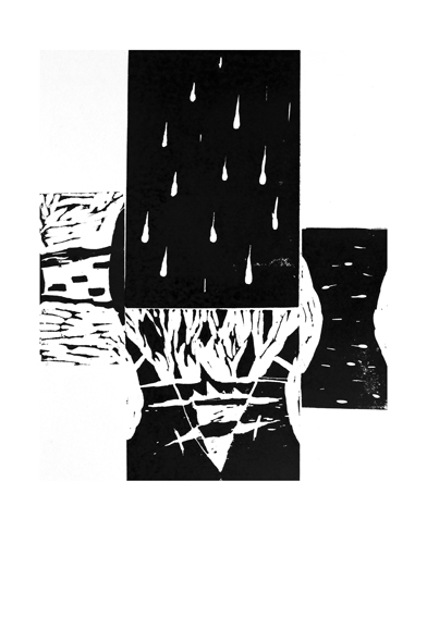 Csaba Pal, Feel the rain 02, linocut, 35x27 cm