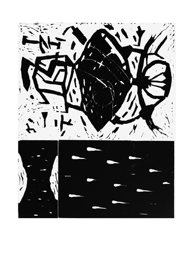 Csaba Pal, Feel the rain 03, linocut, 35x27 cm