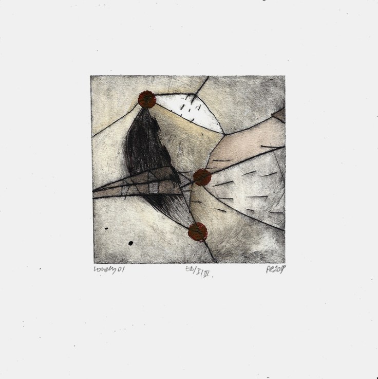 Csaba Pál, Lonely 01,, 20x20 cm mixed, dry point,