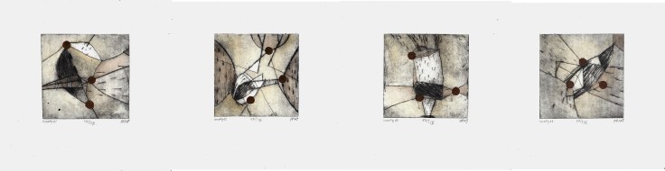 Csaba Pál, Lonely 01,02,03,04, 20x20 cm mixed, dry point,