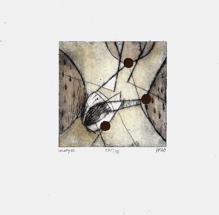 Csaba Pál, Lonely 02,, 20x20 cm mixed, dry point,