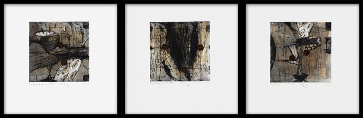 Pál Csaba, Streched moment 01,02,03 drypoint, mixed 2019