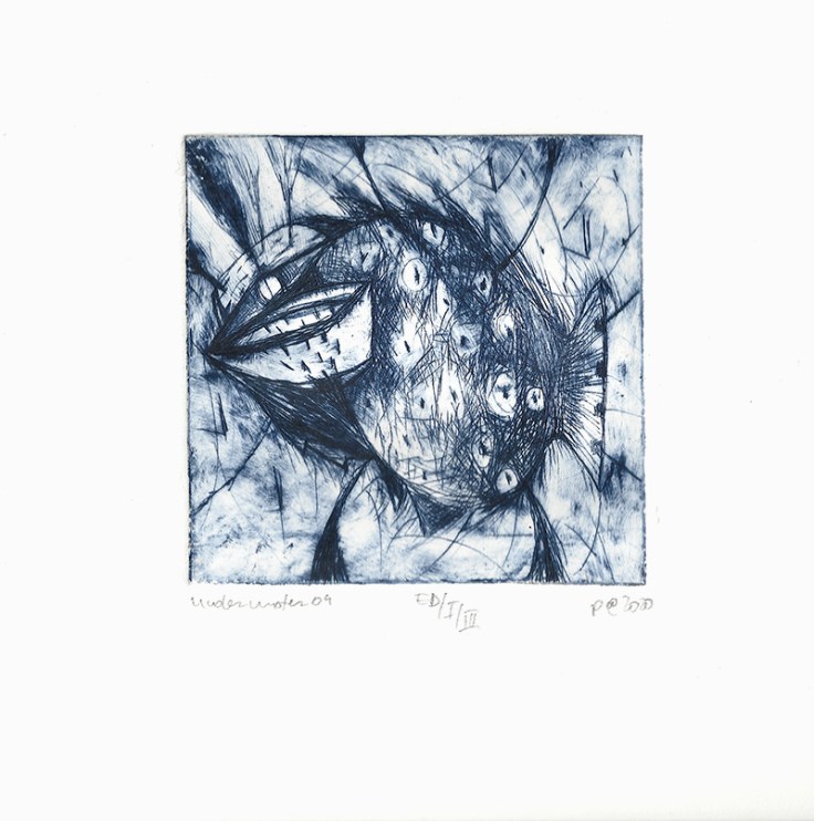 Pál Csaba, Underwater, 04, dry point, 10x10 cm